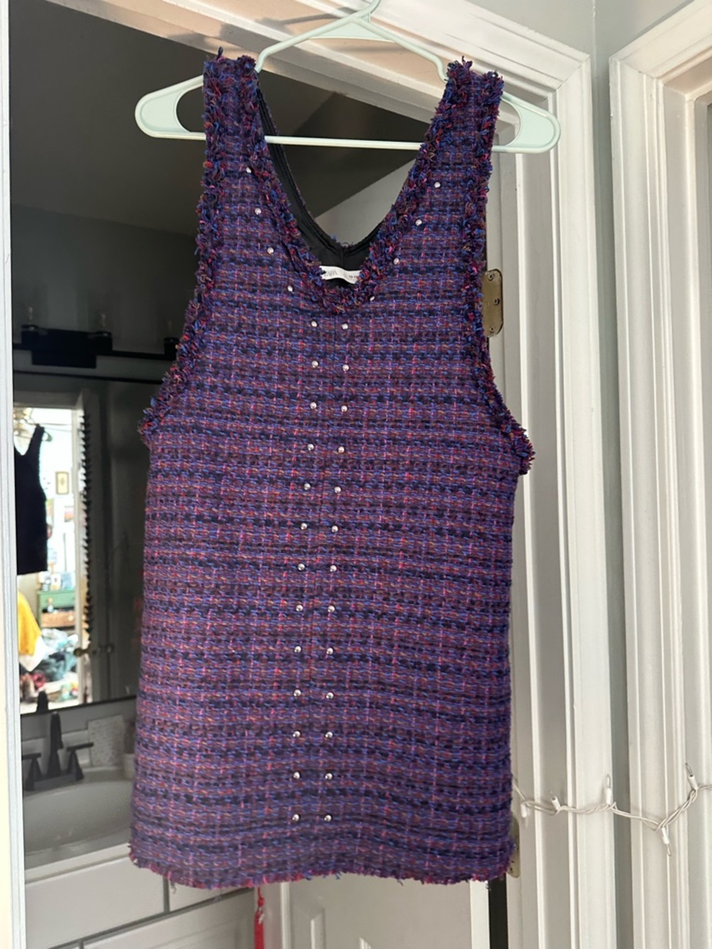 Zara Purple Tweed Mini Dress with Metallic Studs